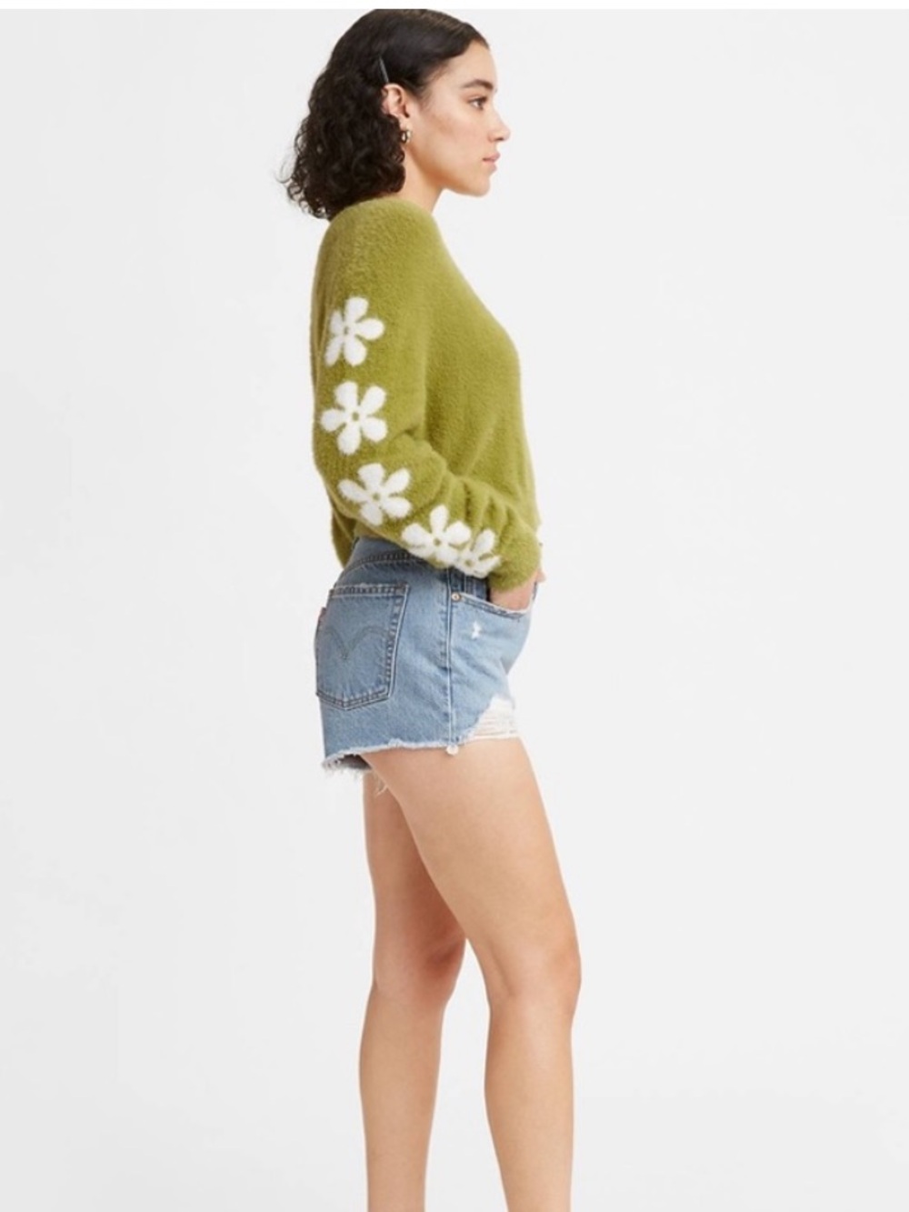 Levi's XS Hippie Green Floral Cropped Sweater